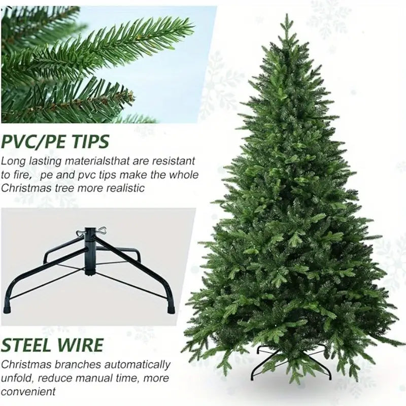 Artificial Christmas Tree, Green, Collapsible Base with 500 Branches, PVC/PE Tips, Steel Wire, No Power Needed, Perfect for Home &amp; Holiday Decor, Bohemian Style, All-Season, Cypress Family