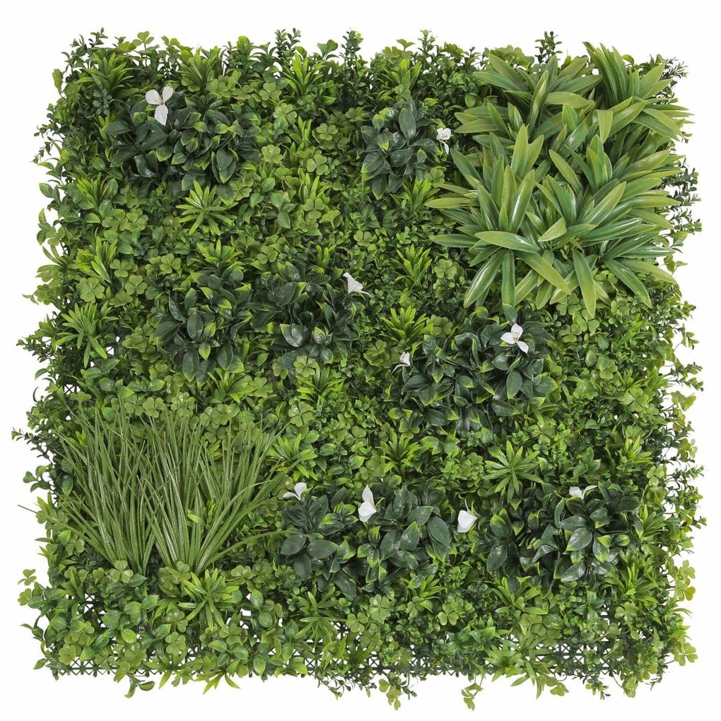 Premium PE Green Wall W/White Flowers (100 x 100 cm)