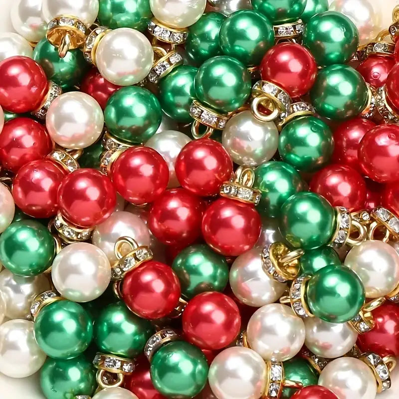 Christmas Color Acrylic Beads with Rhinestones Red, Green, White Mixed Color Beads DIY Necklace Bracelet and Holiday Home Decoration Accessories, for Christmas