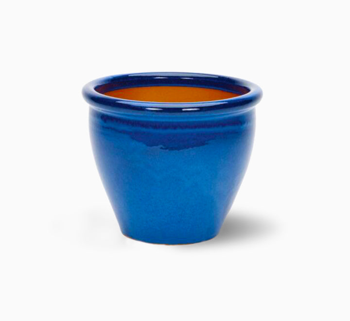 Blue Rolled Rim Pot Blue Outdoor Ceramic Pot, Trendy Outdoor Pot