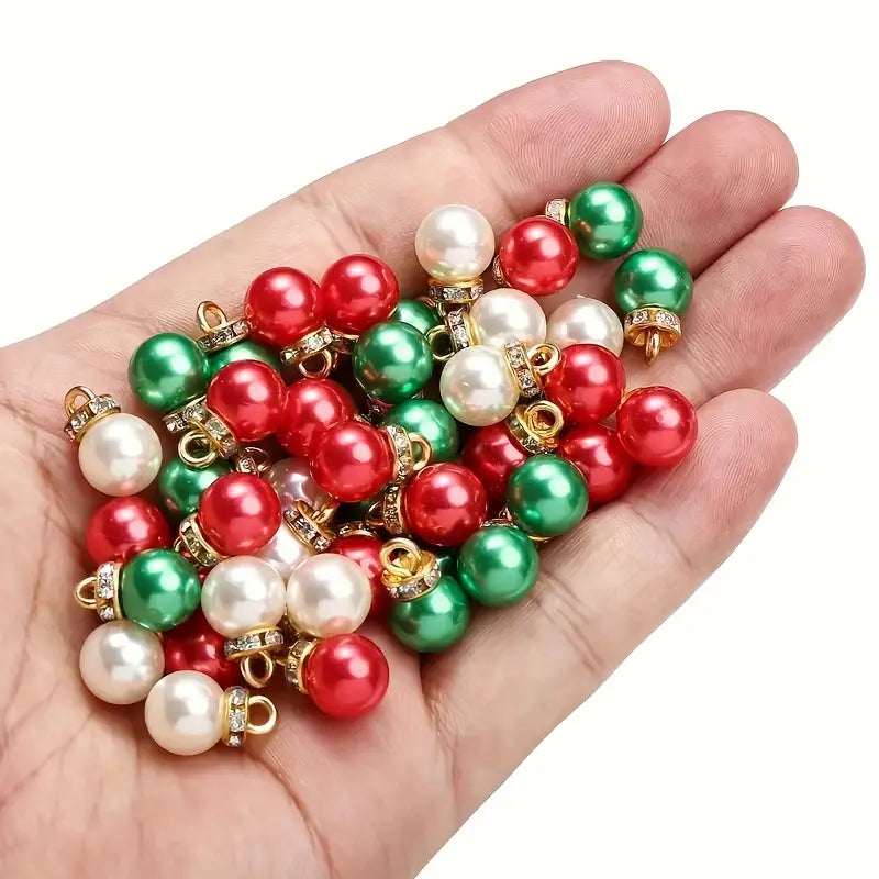 Christmas Color Acrylic Beads with Rhinestones Red, Green, White Mixed Color Beads DIY Necklace Bracelet and Holiday Home Decoration Accessories, for Christmas