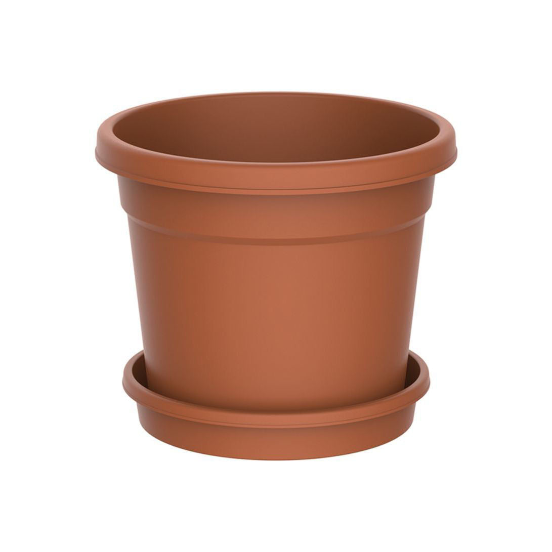 Terracotta Round Shaped Flower Pot with Tray, Brown, 8 inch